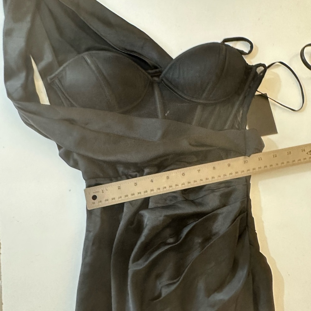 JLUXLABLE Black Anastacia‎ Satin Corset Drapy OneShoulder Front Slit Dress NWT S - Picture 14 of 16